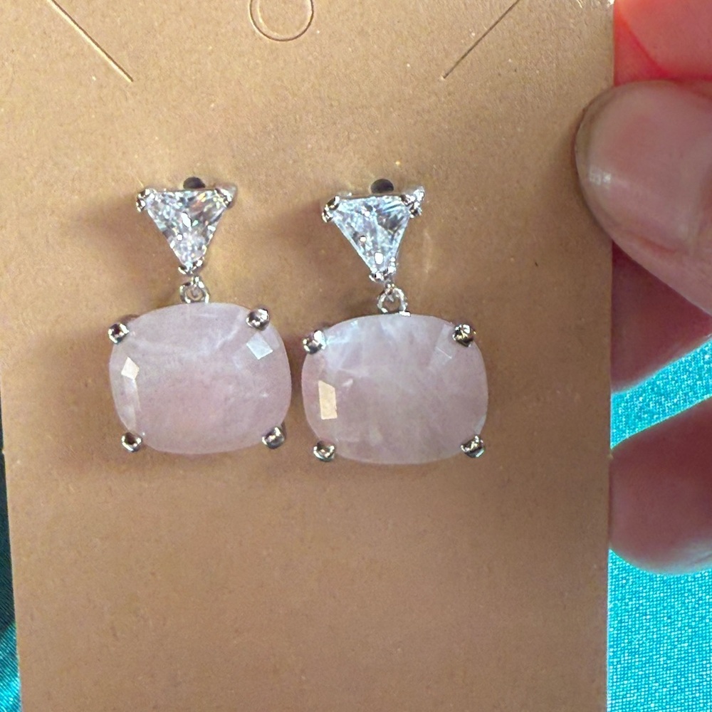 Elegant Pink Quartz and Rhinestone‎ Earrings